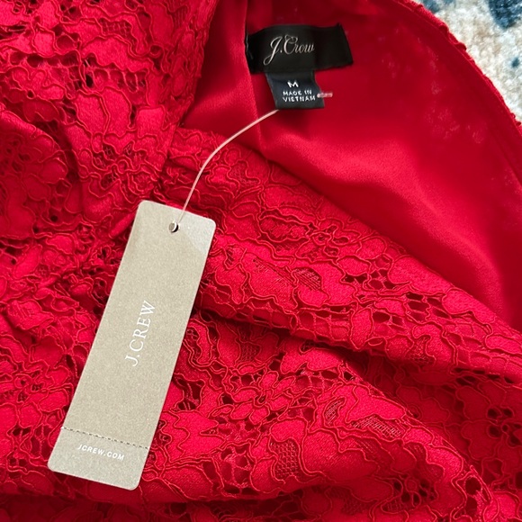 J. Crew Tie Neck scalloped Red Lace Blouse NWT - Picture 2 of 6